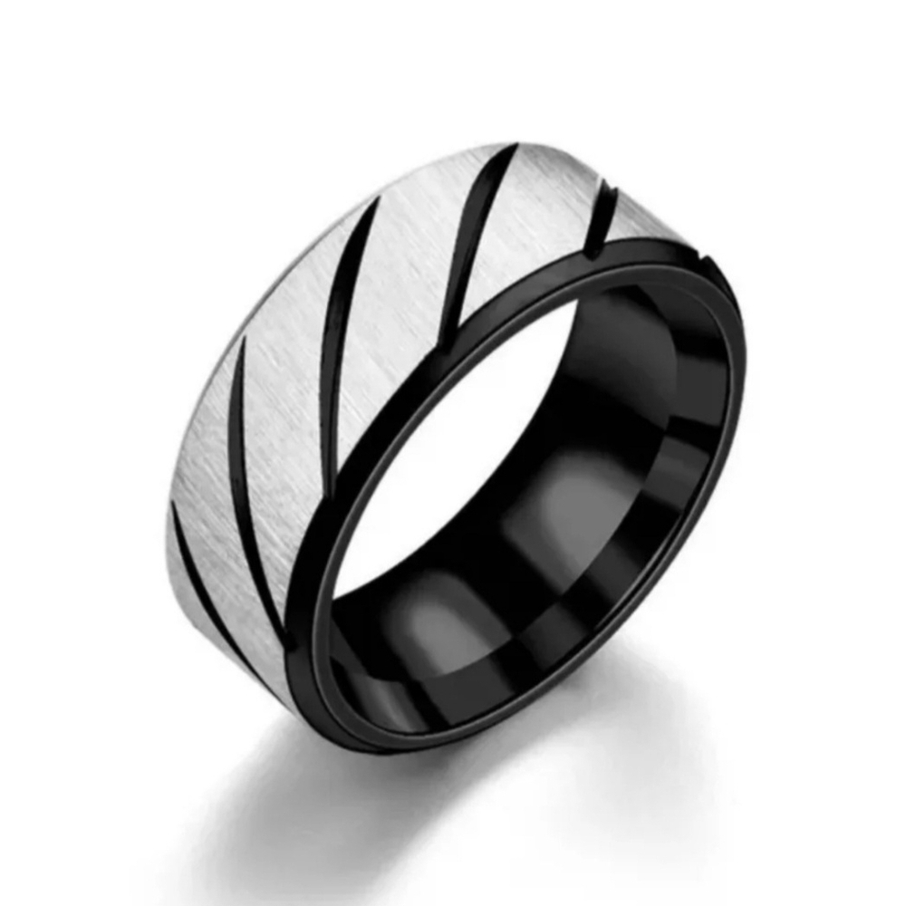 New Mens Black and Silver Band Ring.